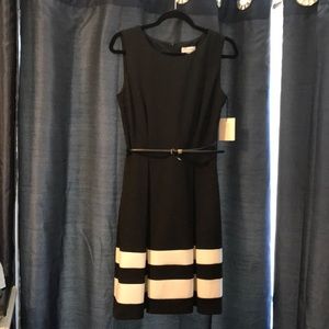 NWT Calvin Klein Black A-Line dress w/ belt - SZ 8